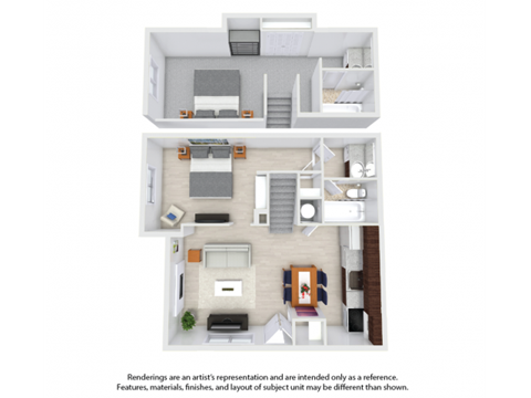 Floor plan for 2 beds, 2 baths, 725 sqft